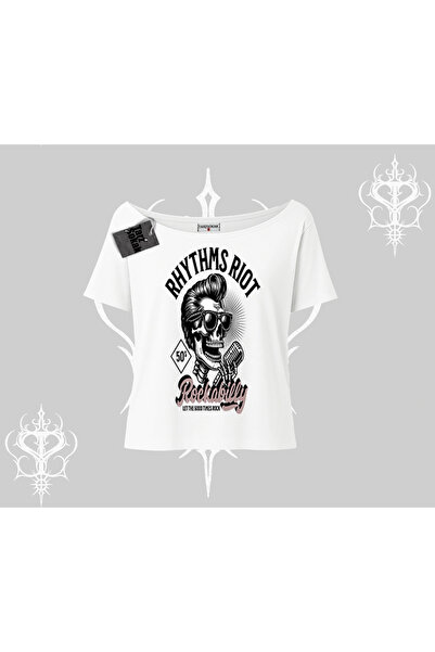 Tarzsokak Tricou cu decolteu barcă Rhythms Riot Vintage Rockabilly Skull Este...