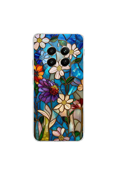 PrintiFy Realme 12 Pro Plus ile Uyumlu Vitray Mavi Bahar Tasarımlı Şeffaf Sil...