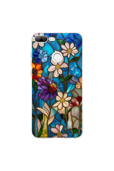 PrintiFy Honor 9 Lite ile Uyumlu Vitray Mavi Bahar Tasarımlı Şeffaf Silikon K...