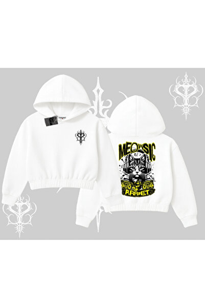 Tarzsokak Meowsic Purrfect mačka Back Štampano Hoodie Skraćeni kroj Dukserica