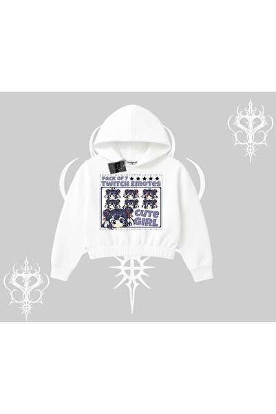 Tarzsokak Hanorac scurt cu glugă Twitch Emotes Expresie anime fată drăguță