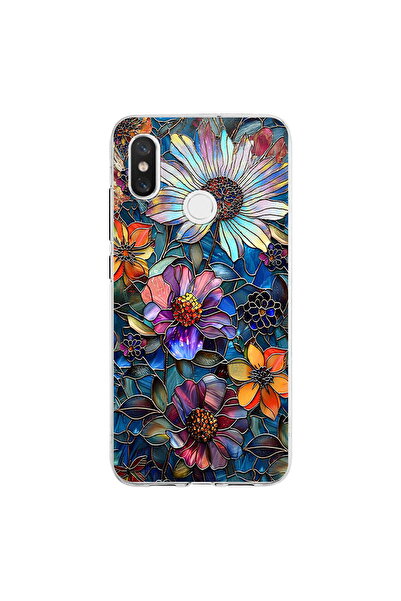 PrintiFy Xiaomi Mi 8 ile Uyumlu Vitray Mücevher Flora Tasarımlı Şeffaf Siliko...