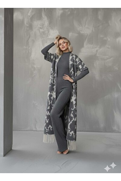 newmisal Broken Glass Patterned Poncho Detailed Knitwear Set