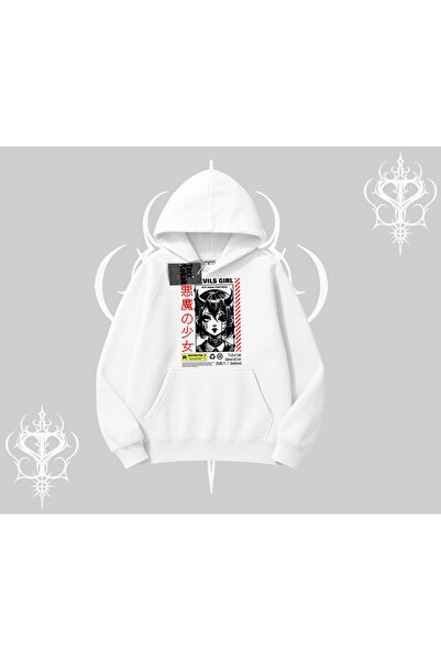 Tarzsokak سويت شيرت بقلنسوة أنيمي ديفلز جيرل على الطراز الياباني مطبوع