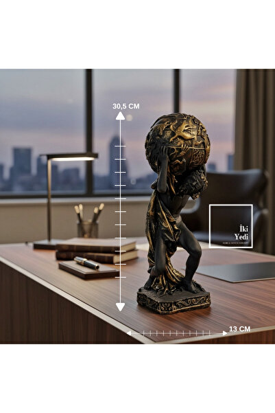 İki Yedi Konsept Omega Serisi Atlas Dünya Taşıyan Figür Biblo Siyah Gold Deta...