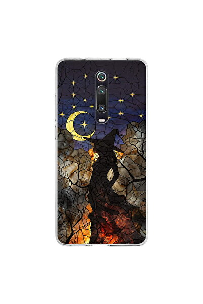 PrintiFy Xiaomi Mi 9T Pro ile Uyumlu Vitray Cadı Saati Tasarımlı Şeffaf Silik...