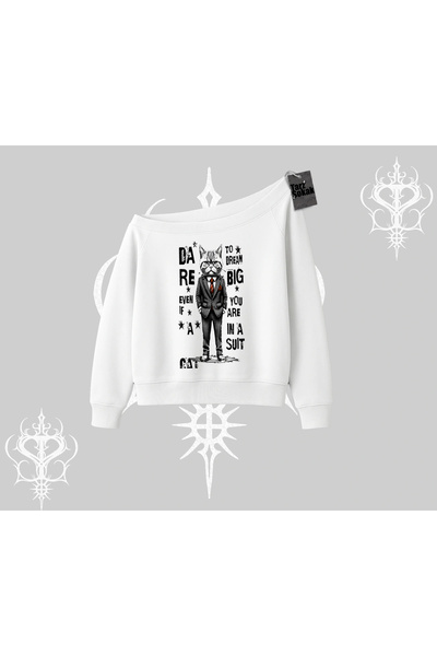 Tarzsokak Dream Big Costum scris cu imprimeu pisică, hanorac cu gât barcă