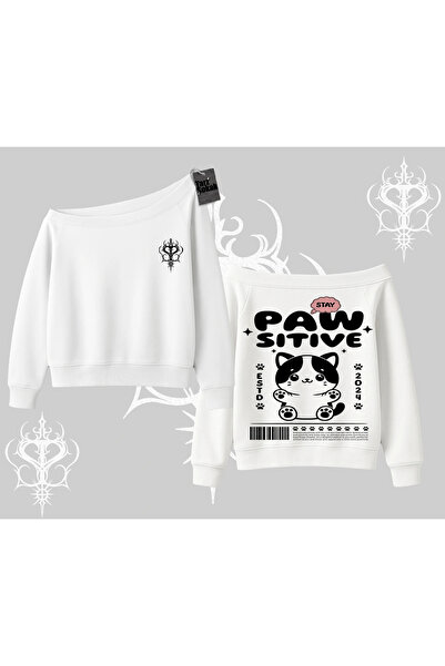 Tarzsokak Суитшърт с отпечатан мотив на котка на гърба и лодка на врата