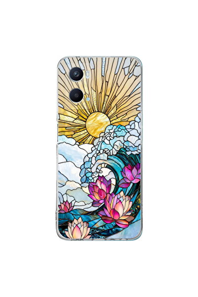 PrintiFy OPPO A96 ile Uyumlu Vitray Okyanus Sabahı Tasarımlı Şeffaf Silikon K...