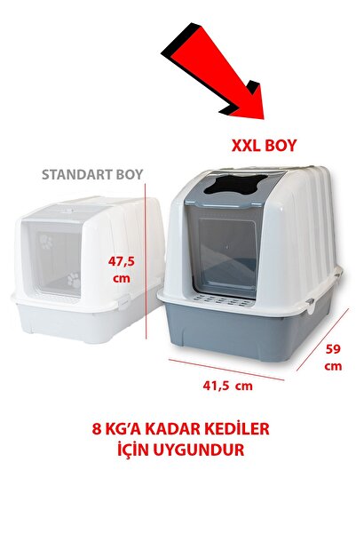 Kurtbay Şekil XXL Büyük Boy Kapalı Kedi Tuvaleti, Filtreli ve Kürek Hediyeli,...
