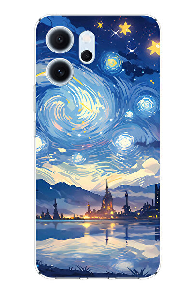 TechTree حافظة سيليكون متوافقة مع هاتف OPPO Reno 14F بتصميم السماء المرصعة با...