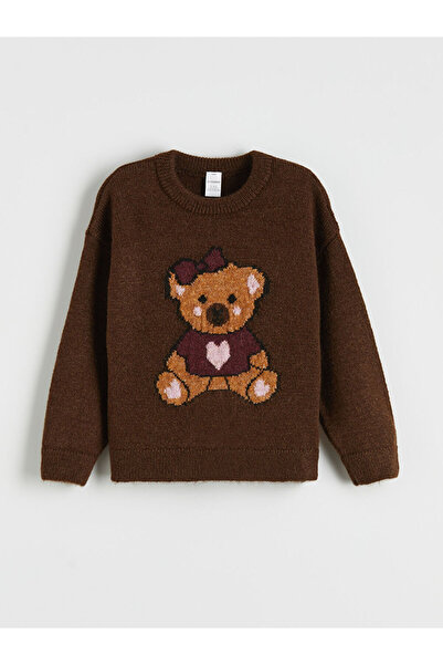 LC Waikiki Lcw Kids Brown Patterned Girls' Knit Sweater