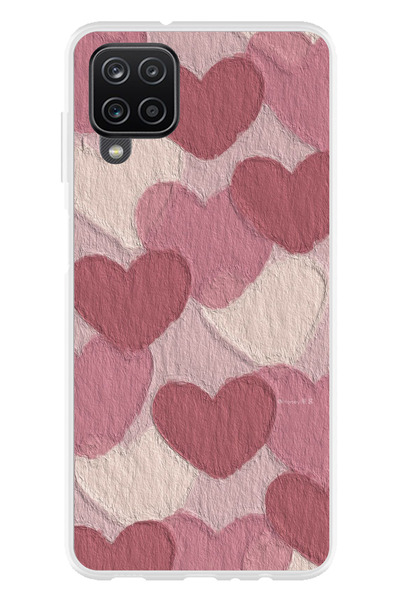 TechTree حافظة سيليكون مطبوع متوافقة مع هاتف سامسونج جالاكسي A22-M22-M32 مع لون الورد الباستيل المجفف وقلب وردي