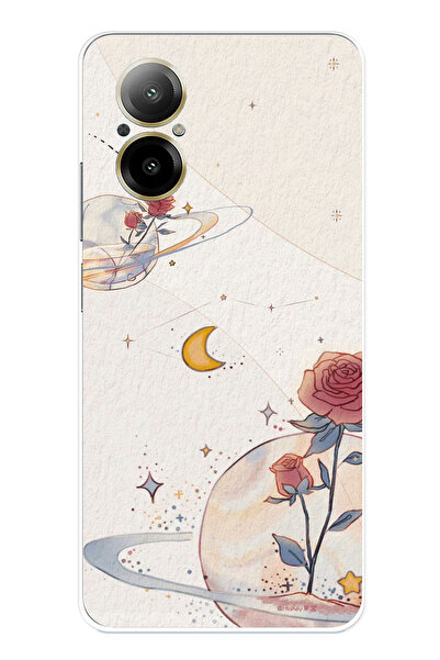 TechTree حافظة سيليكون متوافقة مع هاتف Realme 12 Lite، بتصميم كوكب ونجمة وورد...