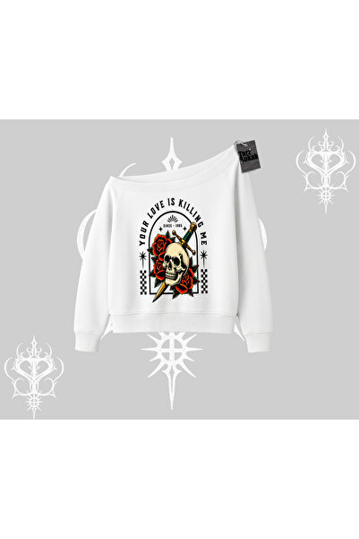 Tarzsokak Hanorac cu decolteu bărcuță "Your Love Is Killing Me Dead Romance "