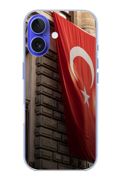 TechTree حافظة سيليكون متوافقة مع هاتف iPhone 16 على شكل العلم التركي مطبوع