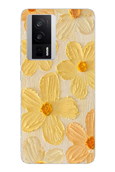 TechTree حافظة سيليكون متوافقة مع POCO F5 PRO بلون أصفر ديزي مطبوع