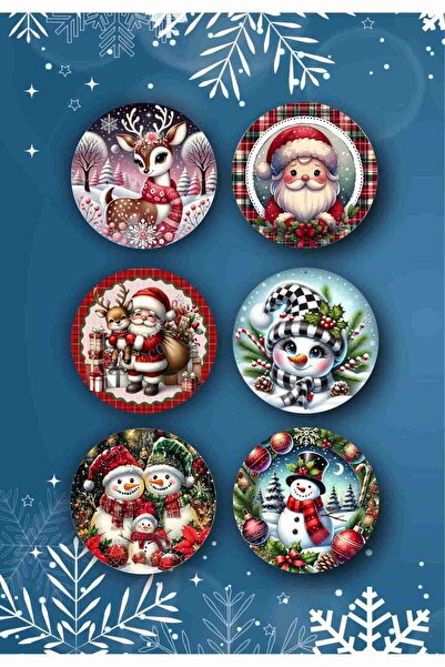 fırsatlar diyarı Snowman Happy New Year - New Year - Merry Christmas Wooden Coaster Set 6 Pieces