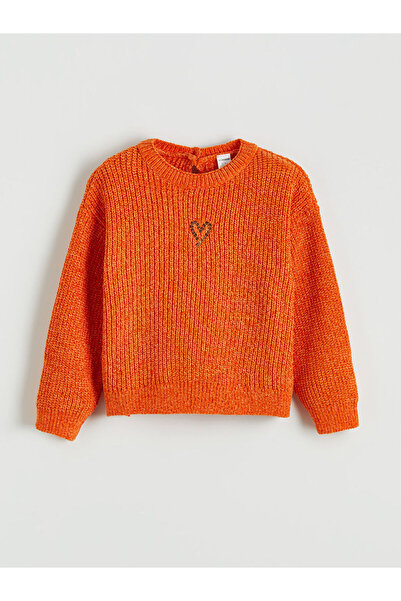 LC Waikiki Lcw Kidsorange Heart Embroidered Girls' Knitwear Sweater