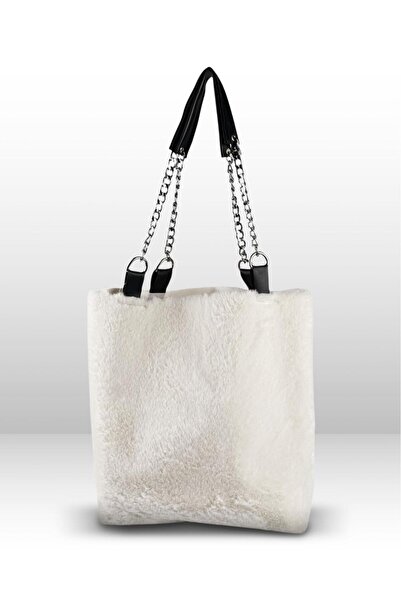 Flarella Furry Soft Touch Plush & Leather Women's White Hand and Shoulder Bag...