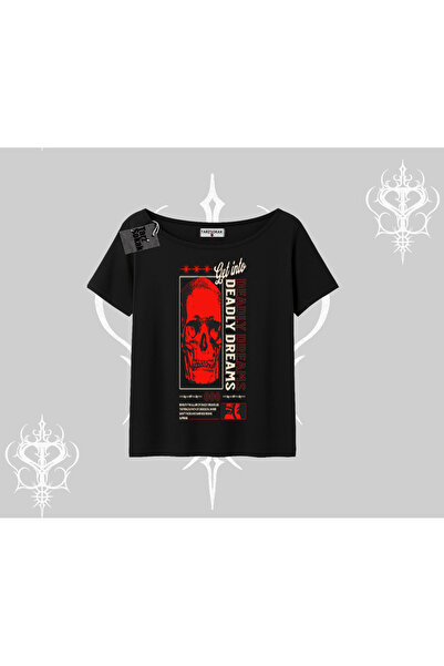Tarzsokak Tricou cu decolteu tip barcă Deadly Dreams Skull Redcore Street Man...