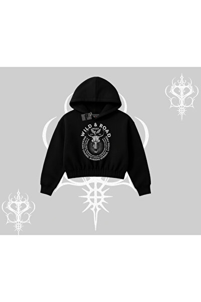 Tarzsokak Капшонлу Кроп Суитшърт Wild & Road Western Skull Biker Street Culture