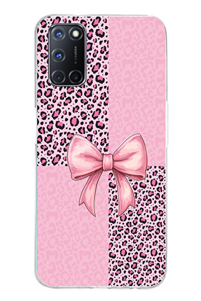 TechTree حافظة سيليكون متوافقة مع OPPO A52-A72-92 بنمط الفهد الوردي وشريط مطبوع