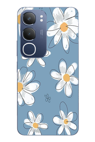 TechTree حافظة سيليكون متوافقة مع هاتف Vivo Y19s باللون الأزرق ديزي جاردن مطبوع