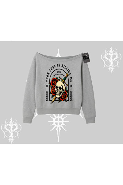 Tarzsokak Hanorac cu decolteu bărcuță "Your Love Is Killing Me Dead Romance "