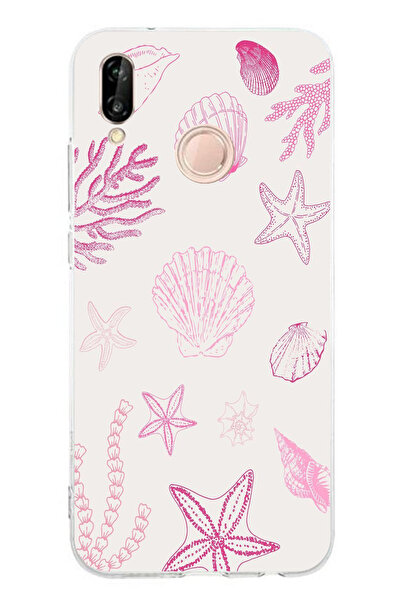 TechTree حافظة سيليكون متوافقة مع هاتف هواوي P20 لايت باللون الوردي وستار الب...