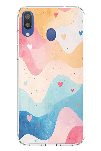 TechTree حافظة سيليكون متوافقة مع هاتف سامسونج جالاكسي M20 ذات ألوان باستيل ومموجة وقلب مطبوع