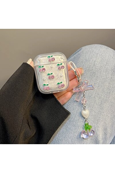 MustCase حافظة ايربودز 1 و 2 حافظة سماعات أذن متوافقة مع نمط الكرز اللامع من نيسيل مع مشبك كرز