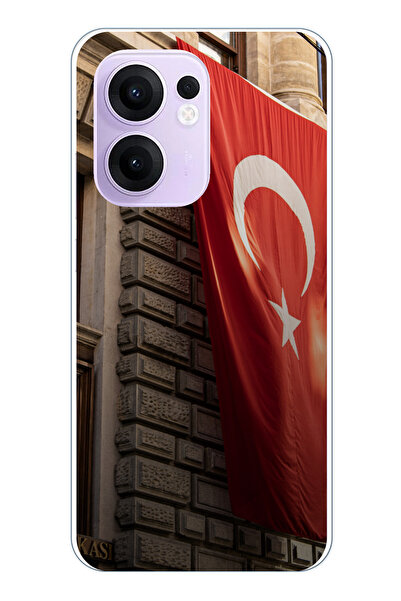 TechTree حافظة سيليكون متوافقة مع هاتف OPPO Reno 13F على شكل العلم التركي مطبوع