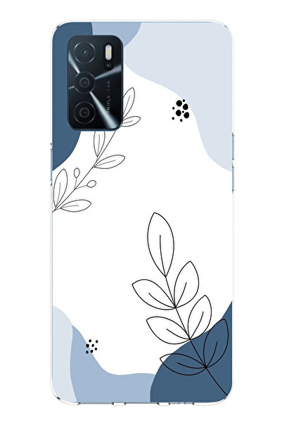 TechTree جراب سيليكون متوافق مع هاتف اوبو A16 بأشكال هادئة زرقاء وخطوط نباتية...