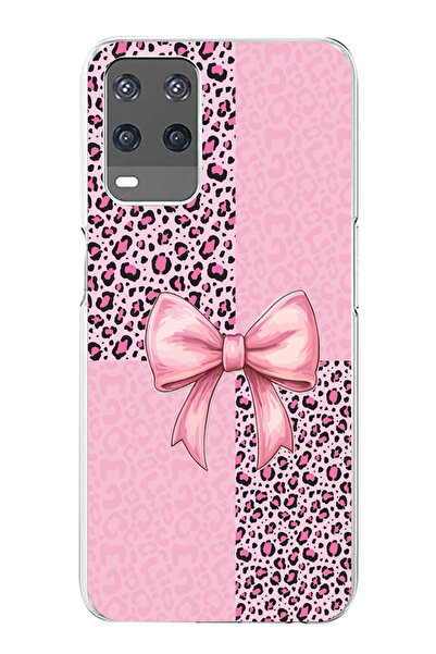 TechTree حافظة سيليكون متوافقة مع هاتف OPPO A54 بنمط الفهد الوردي وشريط مطبوع