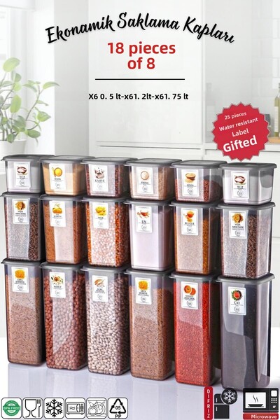 palermo home 18-piece anthracite economy storage set x6 - Indestructible, labeled container,