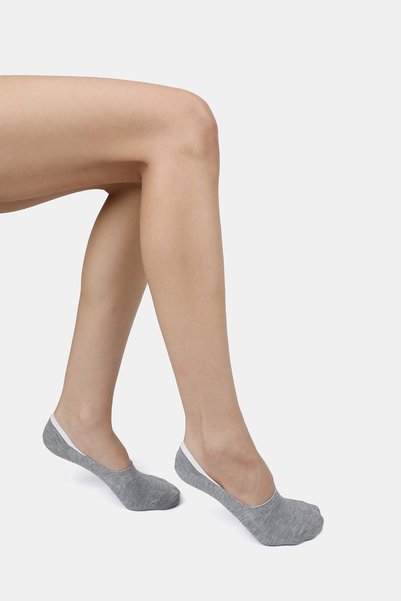 ERENART Bamboo Women's Ballerina Gray Melange Socks Stitch-Free Invisible Anti-Slip Heel Silicone Premium 6-Pack