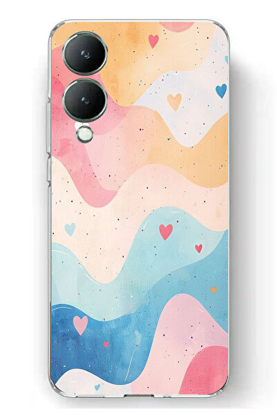 TechTree حافظة سيليكون متوافقة مع هاتف Vivo Y17s بألوان باستيل ومموجة وقلب مطبوع