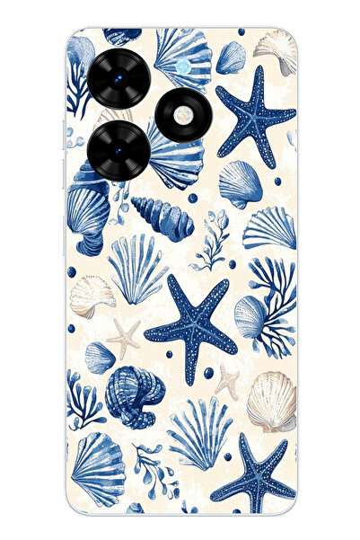 TechTree حافظة سيليكون مطبوع متوافقة مع تكنو سبارك 20-20C بنمط صدفة البحر الز...