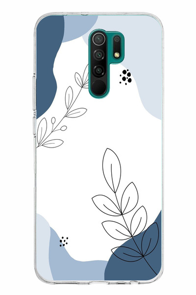 TechTree حافظة سيليكون متوافقة مع هاتف Redmi 9 باللون الأزرق وخطوط نباتية مطبوع