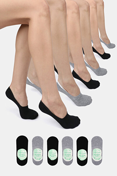 ERENART Bamboo Women's Ballerina Socks 3 Black - 3 Gray Socks Stitch-Free Inv...