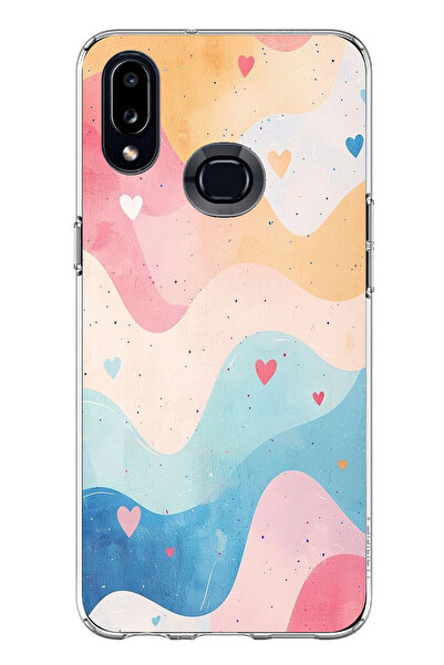 TechTree حافظة سيليكون متوافقة مع هاتف سامسونج جالاكسي A10S بألوان باستيل ومموجة وقلب مطبوع