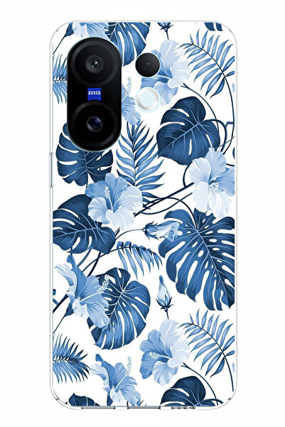 TechTree حافظة سيليكون مطبوع متوافقة مع Vivo X200 FE بنمط أوراق الشجر الزرقاء...