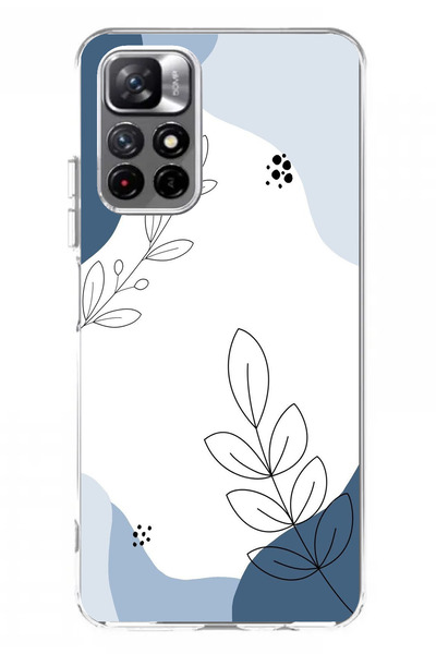 TechTree حافظة سيليكون متوافقة مع هاتف Redmi 10 باللون الأزرق وخطوط نباتية مطبوع