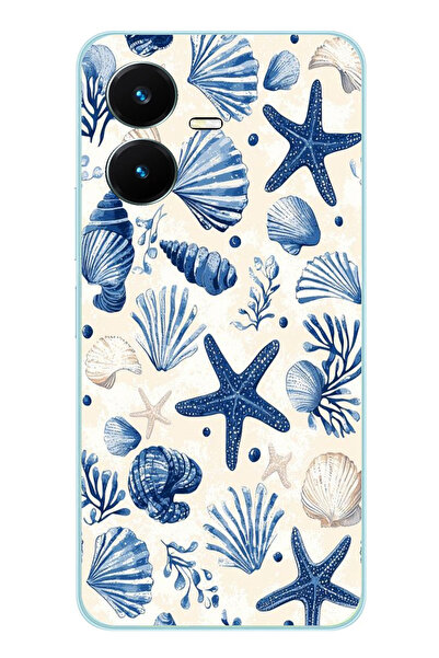 TechTree حافظة سيليكون مطبوع متوافقة مع هاتف Vivo Y22 بنمط صدفة البحر الزرقاء...