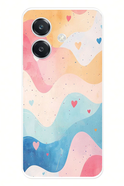 TechTree حافظة سيليكون متوافقة مع هاتف OPPO A3 بألوان باستيل ومموجة وقلب مطبوع