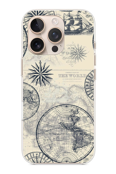 TechTree حافظة سيليكون متوافقة مع هاتف iPhone 16 PRO MAX وخرائط العالم الكلاس...