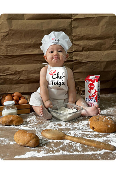 Teknik İSME ÖZEL CHEF BEBEK-ÇOCUK ÖNLÜK ŞAPKA SETİ