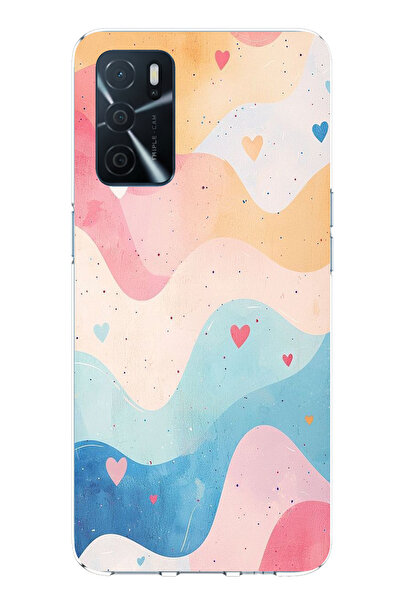 TechTree حافظة سيليكون متوافقة مع هاتف اوبو A16 ذات لون باستيل ومموجة وقلب مطبوع