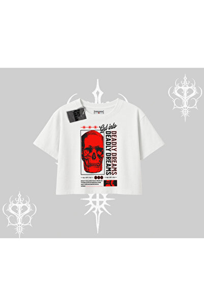 Tarzsokak Tricou crop supradimensionat, Craniu Visuri Mortale, Redcore, Manif...